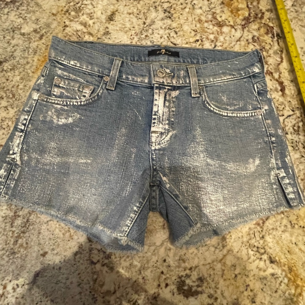 Seven For all Mankind silver and denim shorts